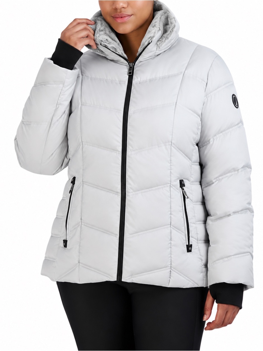 Nautica Womenโs Gray Chevron Faux Fur Puffer Coat Aprรจs Ski Large